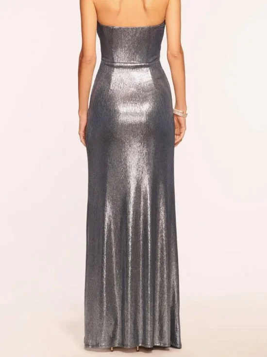 Ramy Brook Samson Metallic Strapless Sheath Gown Size 14 NWT - Picture 2 of 8